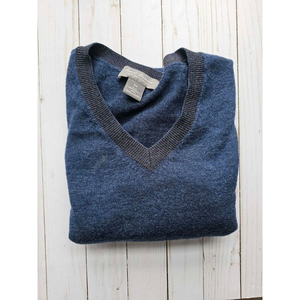 Preppy, Daniel Cremieux, 100% Merino Wool V-Neck Sweater, Blue Gray, M